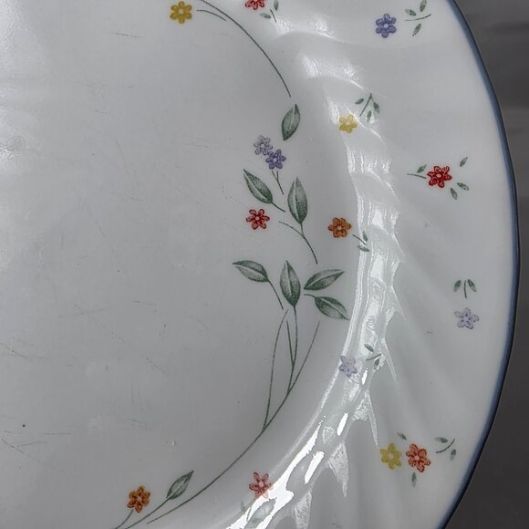 Corelle English Meadow Dinner Plate White Swirl Rim Blue Trim Multicolor Floral - Picture 6 of 14